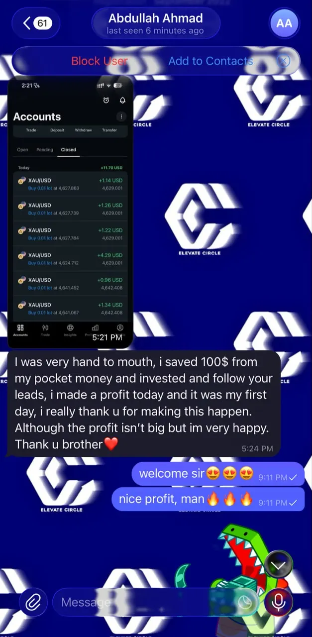 Client message about their own trading experience