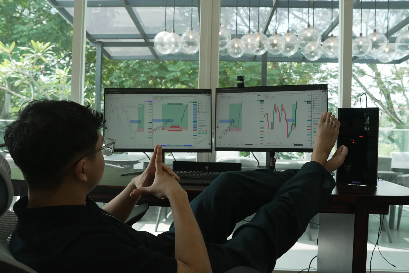 Chartsyco trader analysing the market at his desk